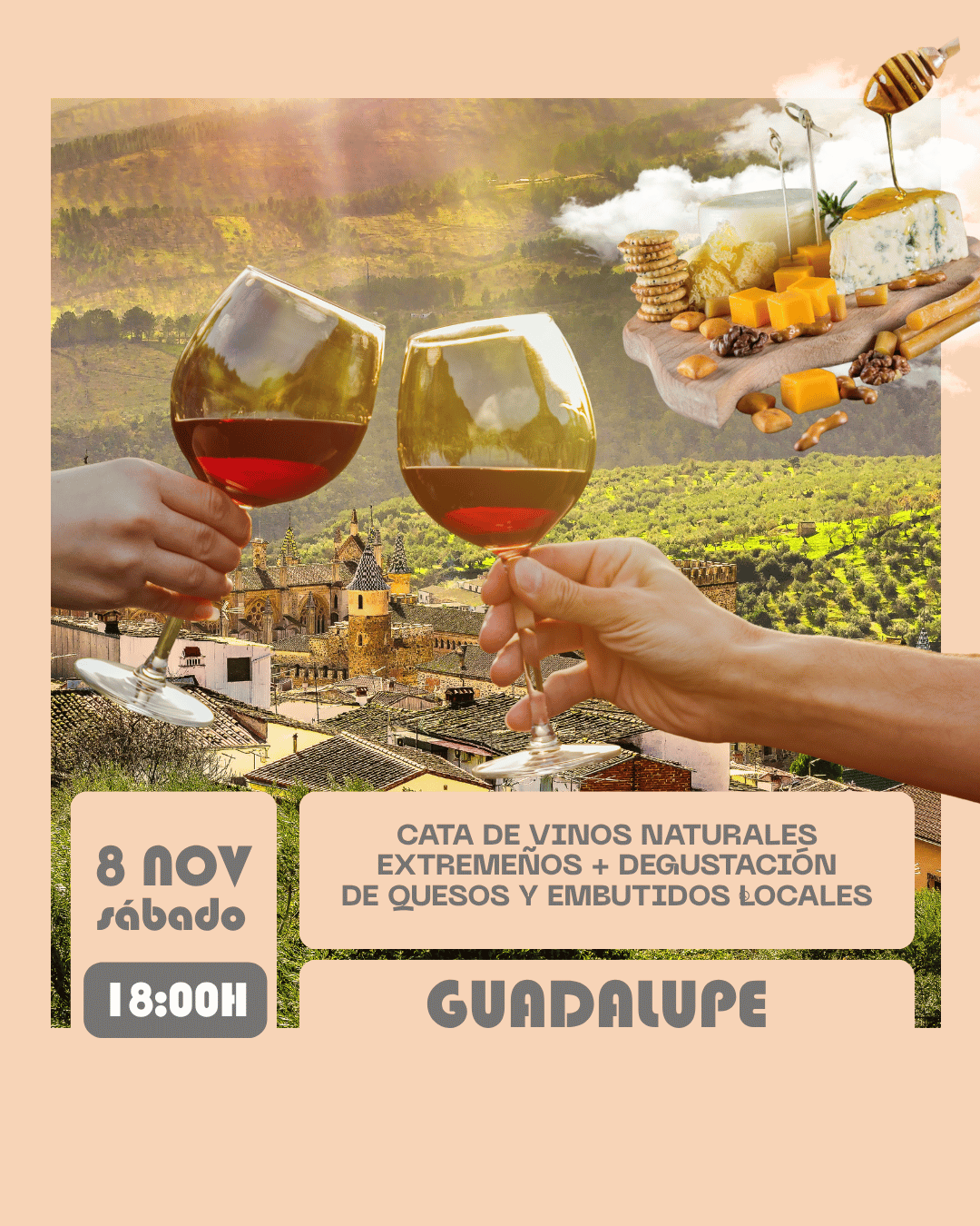 Cata de vinos naturales extremeños + degustación de quesos y embutidos locales